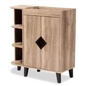 Baxton Studio Wales Modern and Contemporary Rustic Oak Finished Wood 2-Door Shoe Storage Cabinet with Open Shelves